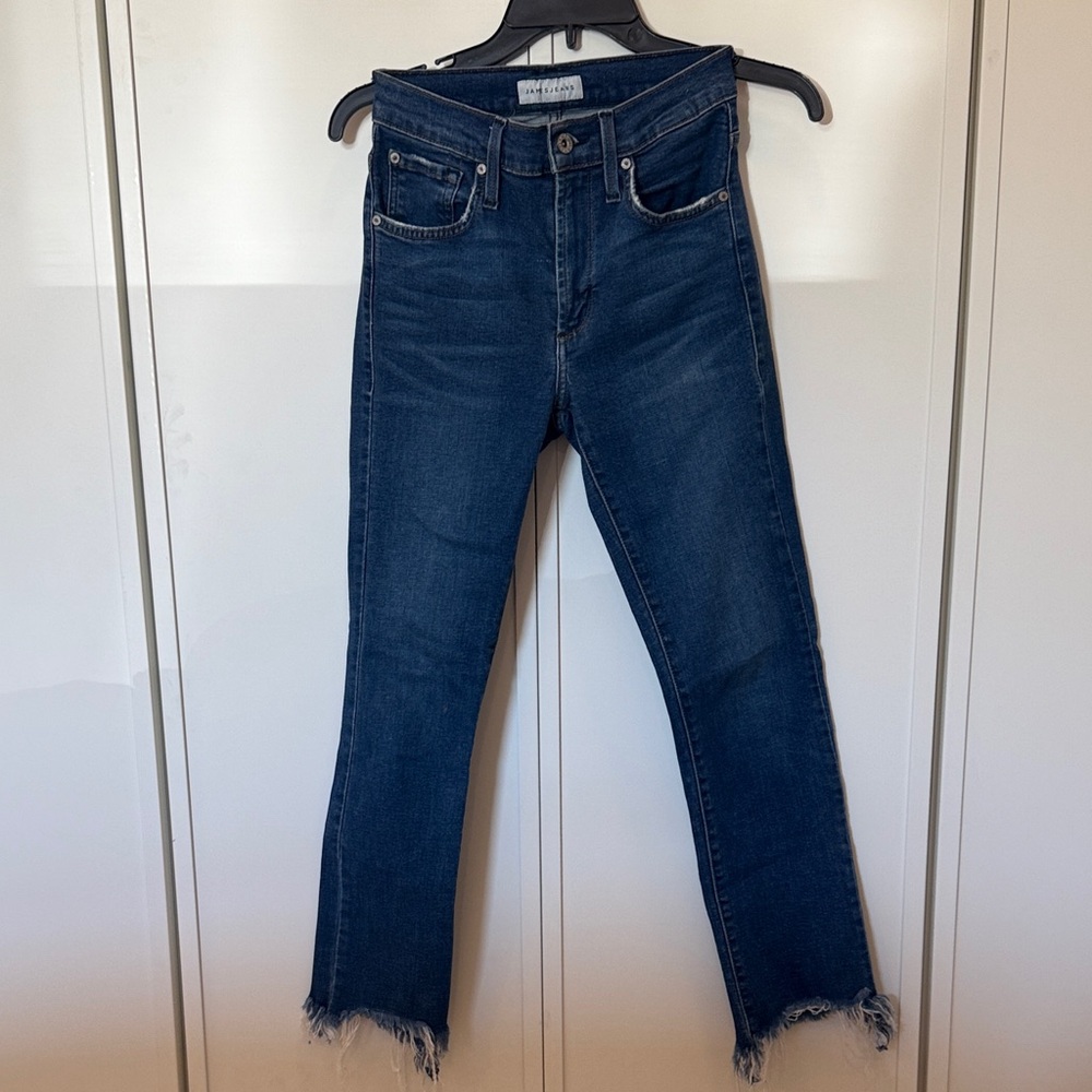 James Jeans Dark Blue Cropped Raw-Hem Skinny Jeans